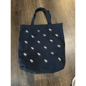 Abercrombie Navy Blue Embroidered Moose Logo Canvas Shoulder Tote Bag Y2K